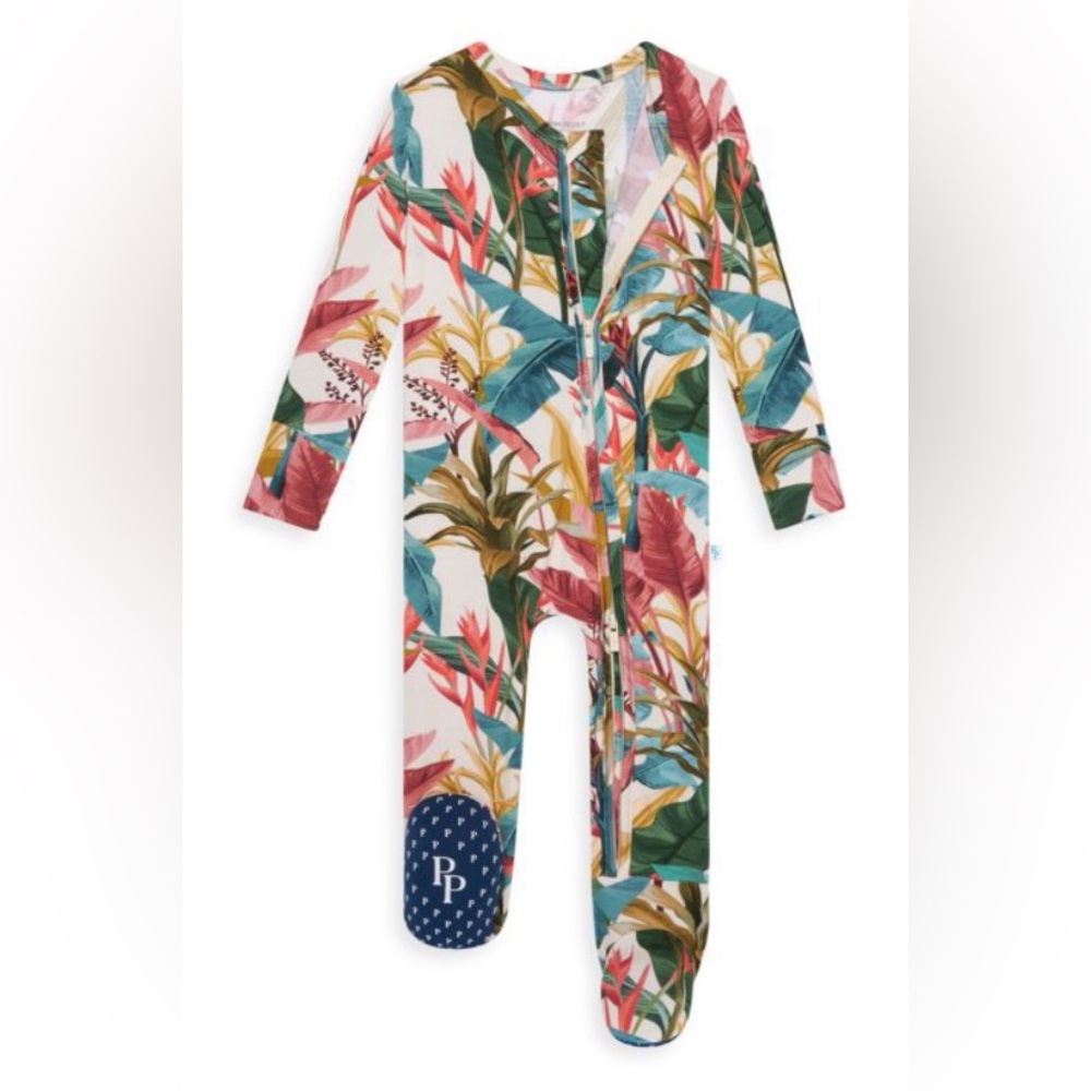 NWT Posh Peanut Tropical Print Double Zip Footie